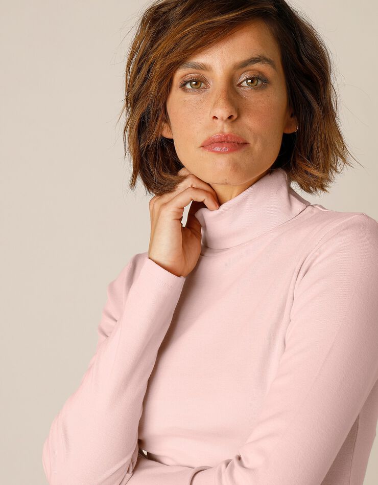 Tee-shirt col montant uni jersey coton bio (rose poudré) Tee-shirt col montant uni jersey coton bio (rose poudré)