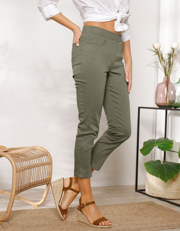 Pantacourt toile taille élastiquée (kaki)