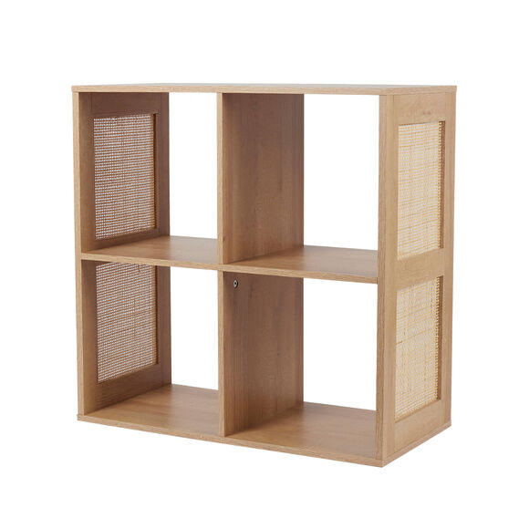 Meuble de rangement 4 cases, bois et rotin (naturel)