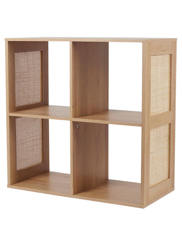 Meuble de rangement 4 cases, bois et rotin (naturel)