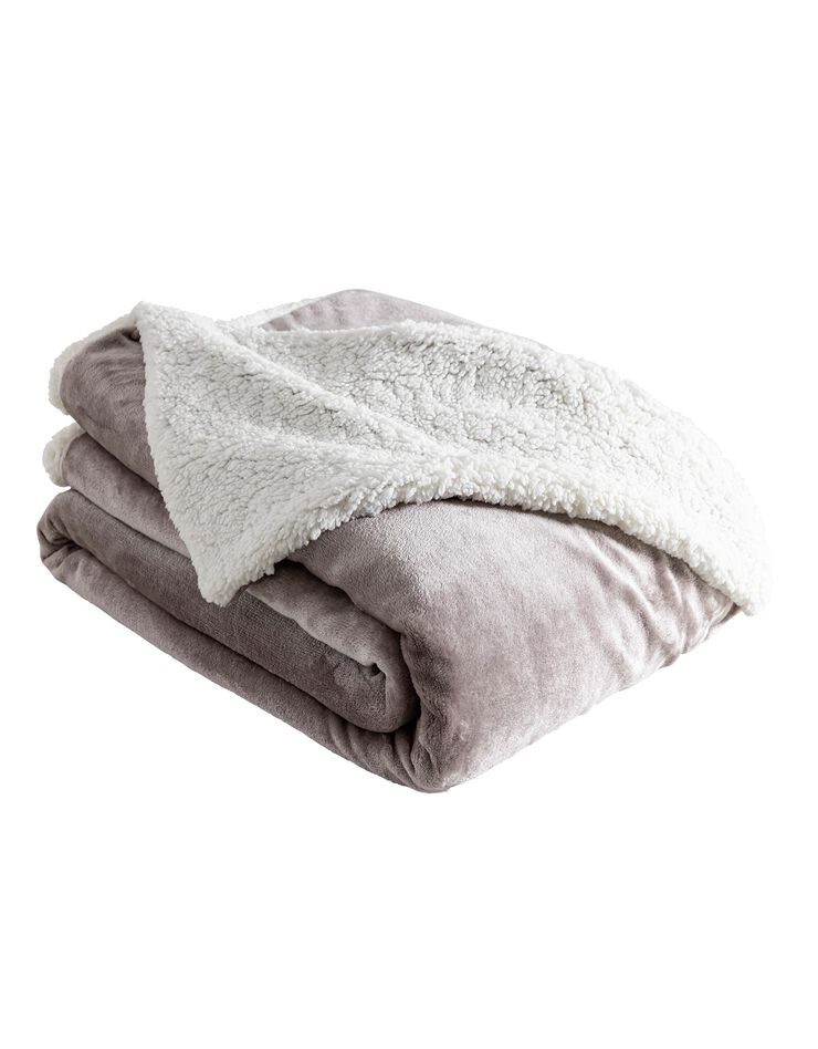Couverture double face polaire et sherpa (taupe)
