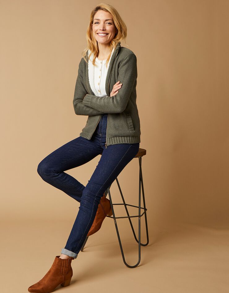 Gilet zippé 30% laine fourré "maille peluche" (kaki) Gilet zippé 30% laine fourré "maille peluche" (kaki)