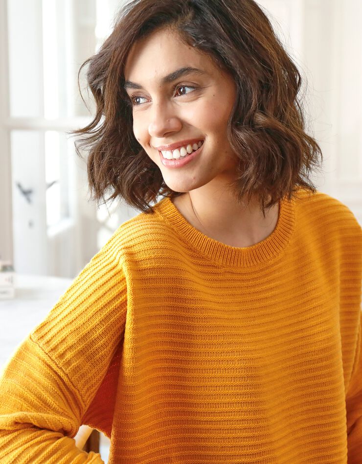 Pull loose maille fantaisie effet rayures (safran) Pull loose maille fantaisie effet rayures (safran)
