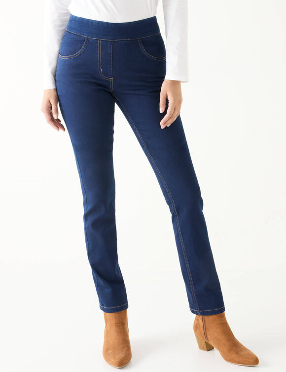 Jegging droit ultra stretch, maille effet jean (dark blue)