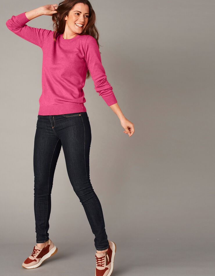 Pull col rond, laine d'agneau (FRAMBOISE CHINE) Pull col rond, laine d'agneau (FRAMBOISE CHINE)