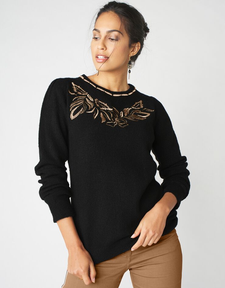 Pull brodé sequins dorés (noir / doré) Pull brodé sequins dorés (noir / doré)