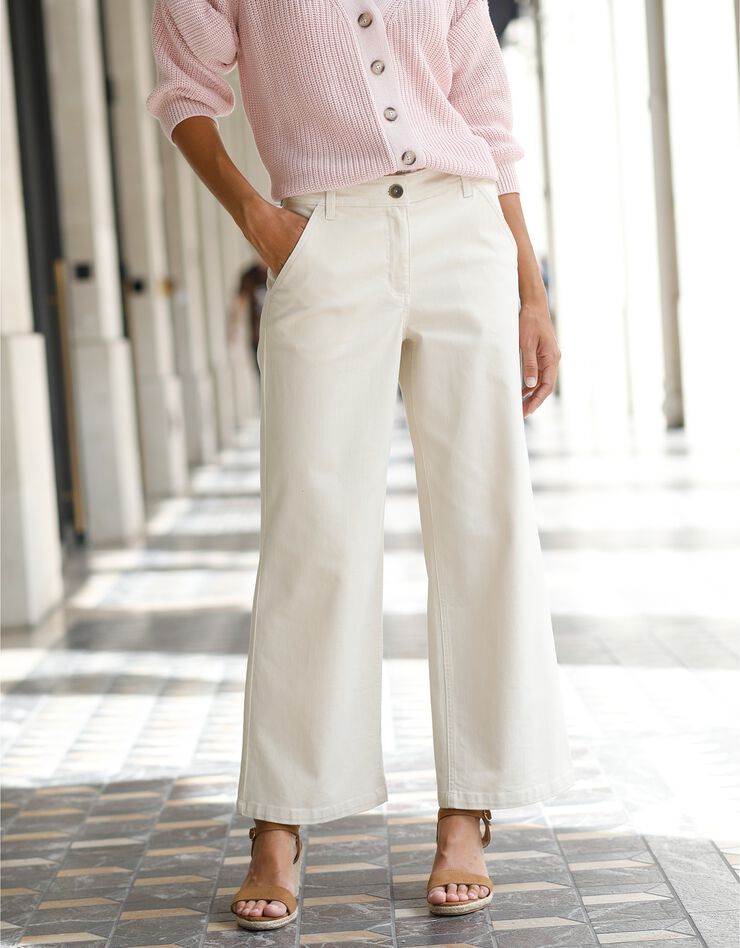 Pantalon large raccourci uni (écru) Pantalon large raccourci uni (écru)