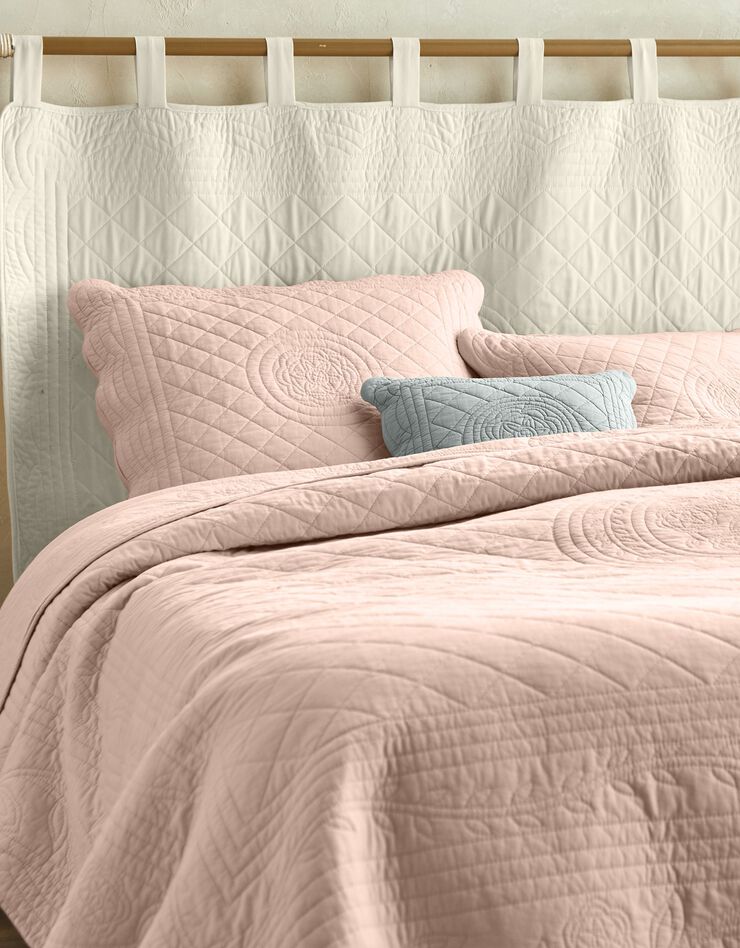Couvre-lit uni style boutis Cassandre (rose thé)