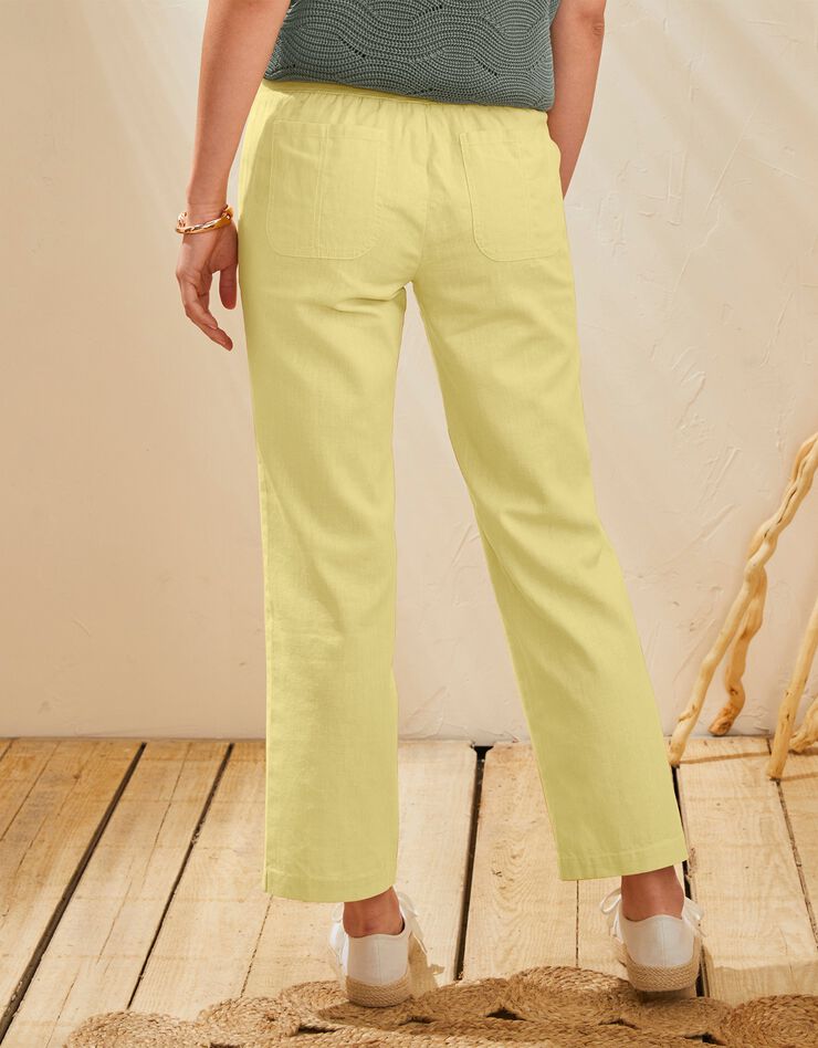 Pantalon coupe droite 7/8ème taille élastiquée, lin coton (anis) Pantalon coupe droite 7/8ème taille élastiquée, lin coton (anis)