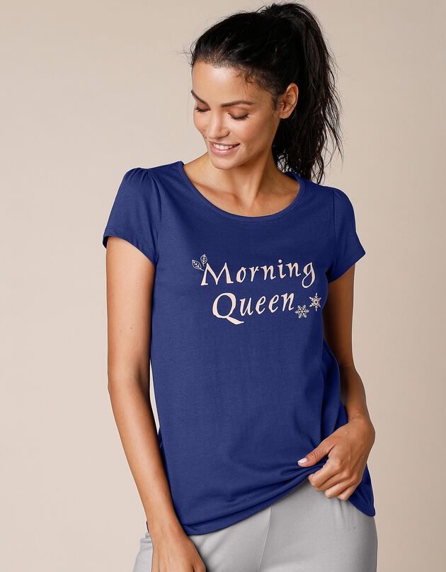 Tee-shirt pyjama manches courtes imprimé Morning Queen en jersey coton (marine)