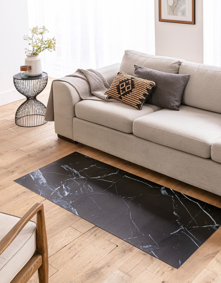 Tapis vinyle effet marbre noir  (noir)