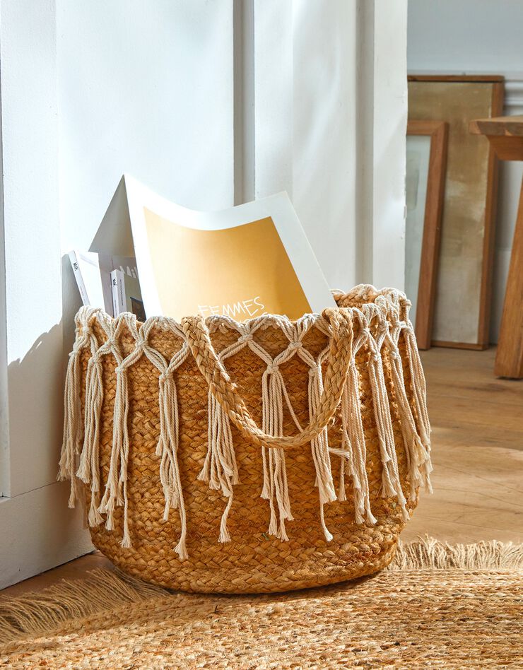 Panier rond jute franges en  macramé (jute)