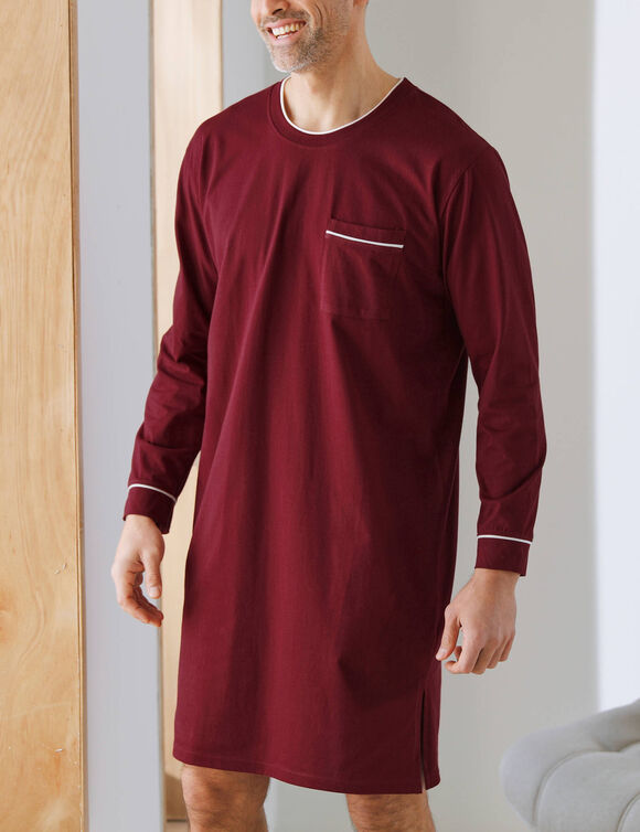 Chemise de nuit coton passepoils contrast&eacute;s (bordeaux)