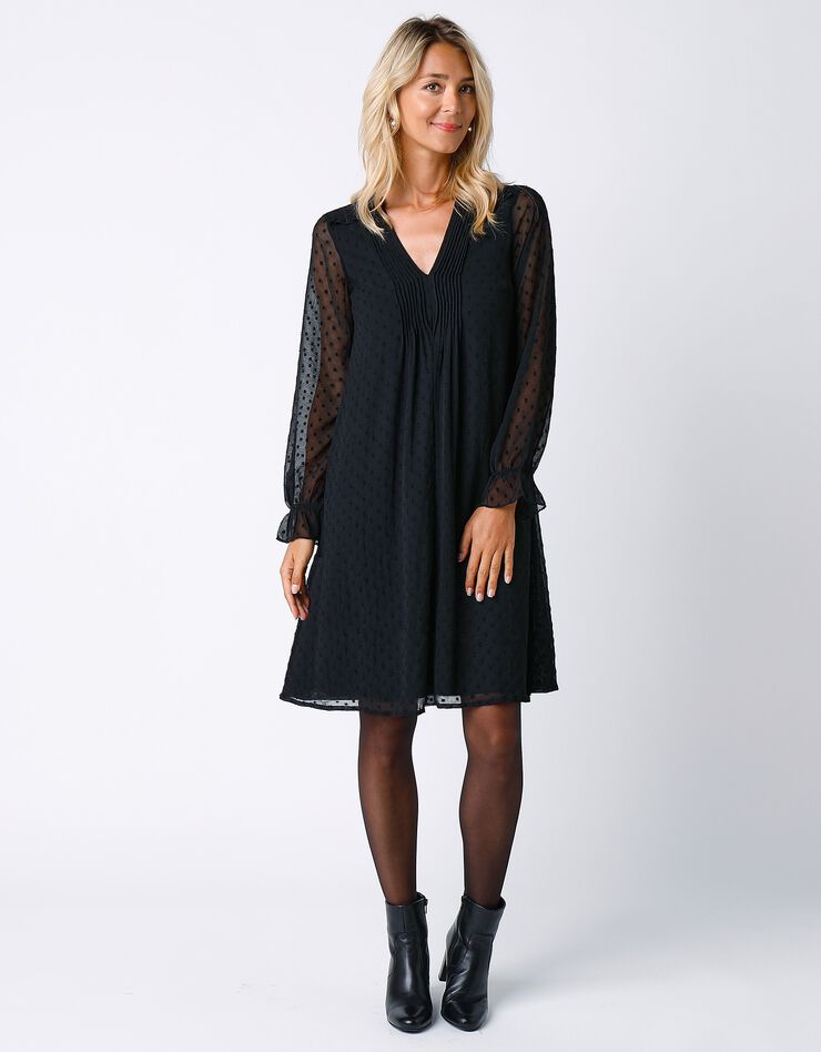 Robe unie à plis (noir) Robe unie à plis (noir)