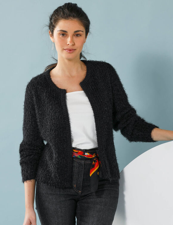 Gilet paletot Spécial Petites, maille poilue (noir)