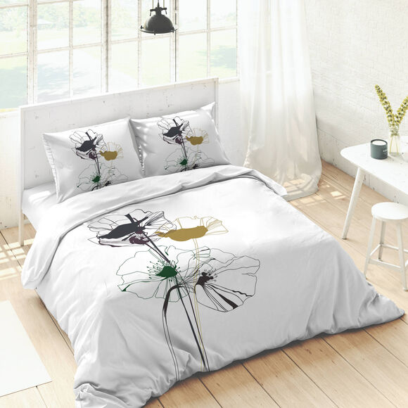 Linge de lit Coquelicot en coton imprimé (blanc)