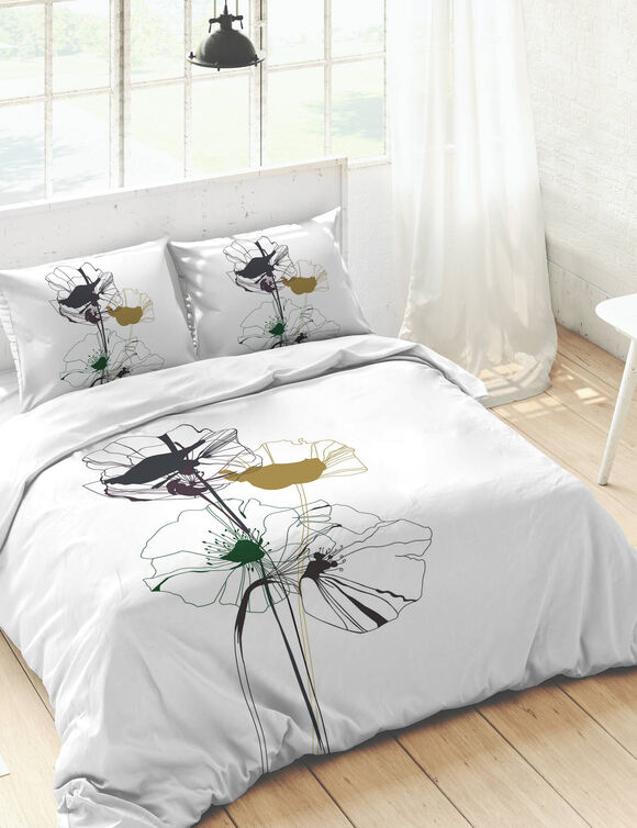 Linge de lit Coquelicot en coton imprimé (blanc)
