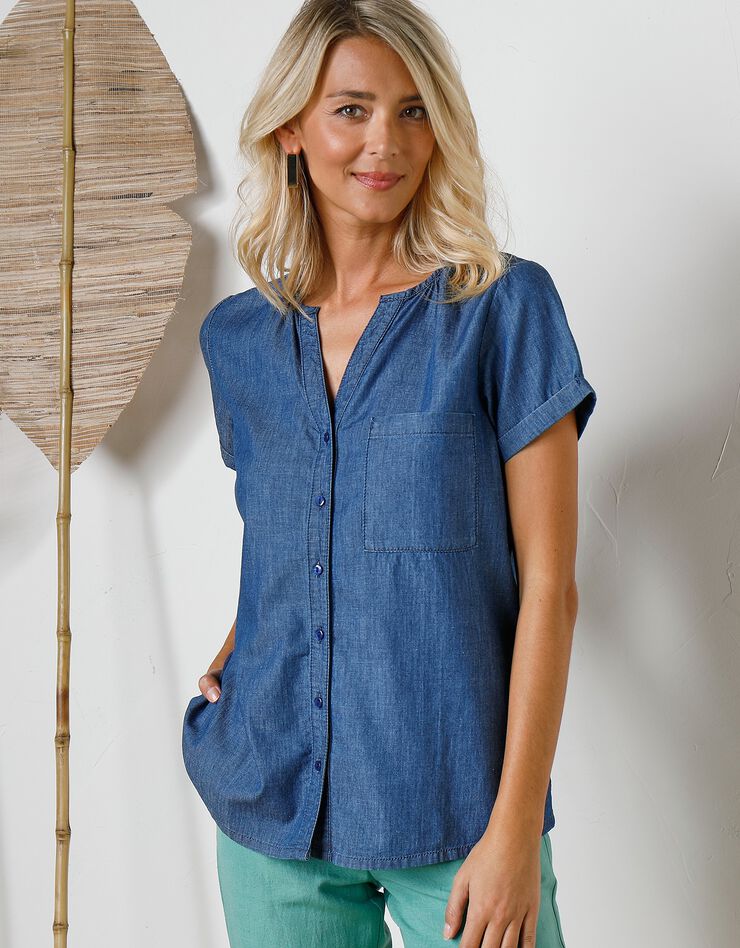 Blouse boutonnée en jean uni, manches courtes (stone) Blouse boutonnée en jean uni, manches courtes (stone)
