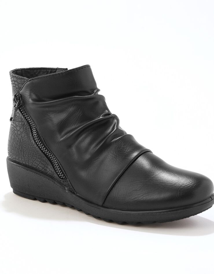Boots plissées compensées bi-matière femme - noir (noir) Boots plissées compensées bi-matière femme - noir (noir)