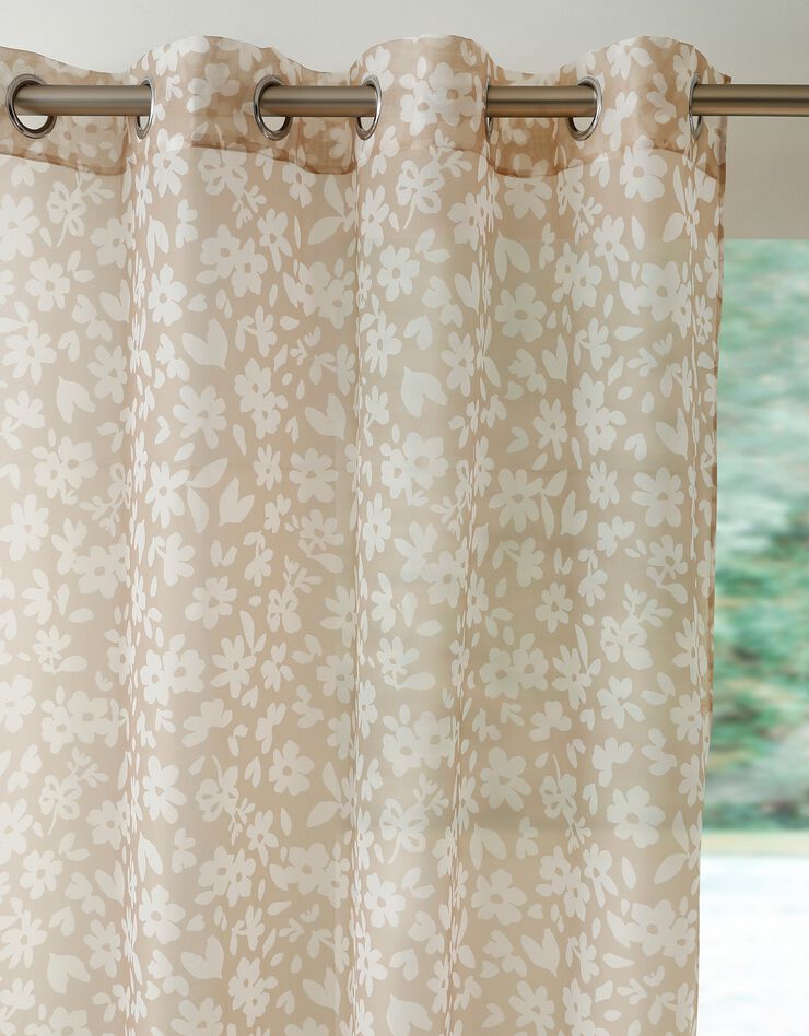 Voilage imprimé floral - finition œillets (beige)