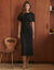 Robe pull longue, manches coudes, maille fine (noir)