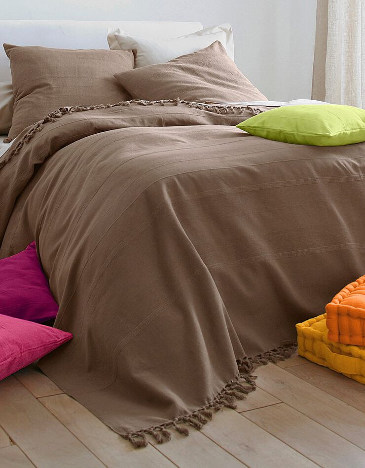 Plaid ou jeté uni coton tissage artisanal (taupe) Plaid ou jeté uni coton tissage artisanal (taupe)
