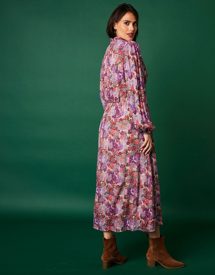 Robe longue fluide imprimée (écru / parme)