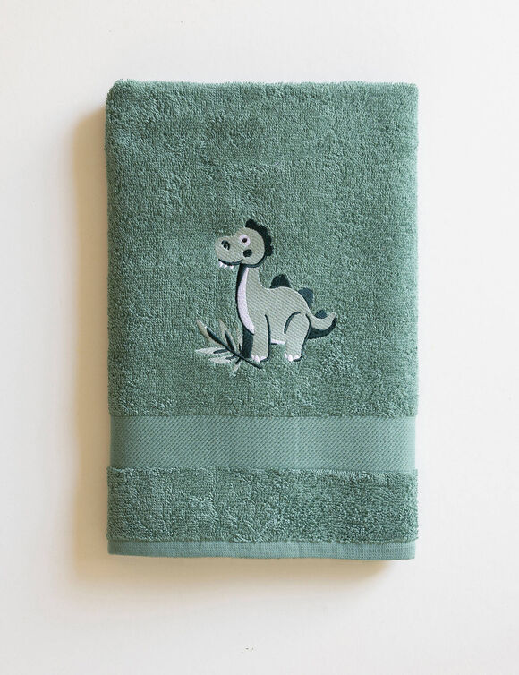 Collection &eacute;ponge enfant brod&eacute;e dinosaure coton - 380 g/m&sup2; (eucalyptus)