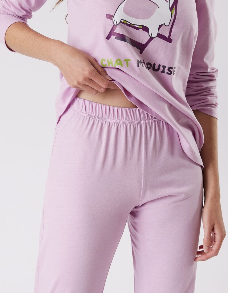 Pyjama manches longues imprimé "Chat" (lilas)
