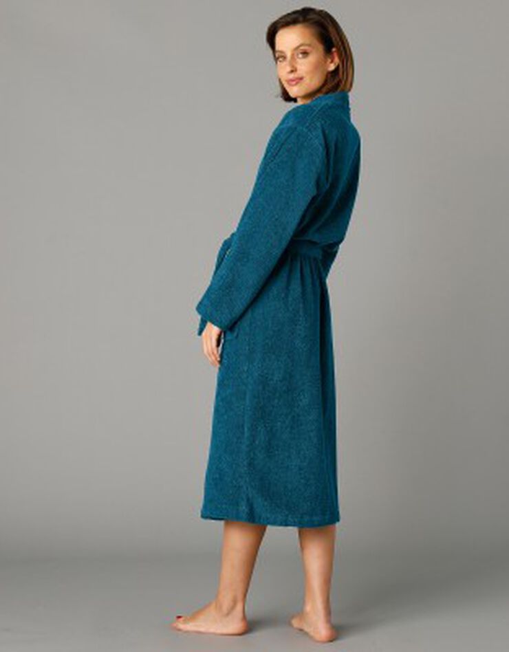 Peignoir mixte adulte col kimono éponge bouclette (bleu paon) Peignoir mixte adulte col kimono éponge bouclette (bleu paon)