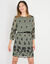 Robe en voile imprimé, manches 3/4 (bronze / noir)