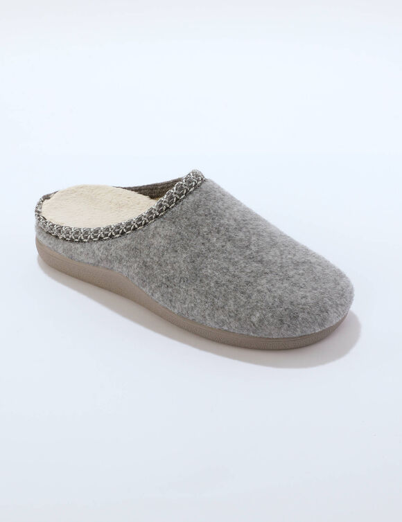 Chaussons mules fourr&eacute;s, col fantaisie (gris)