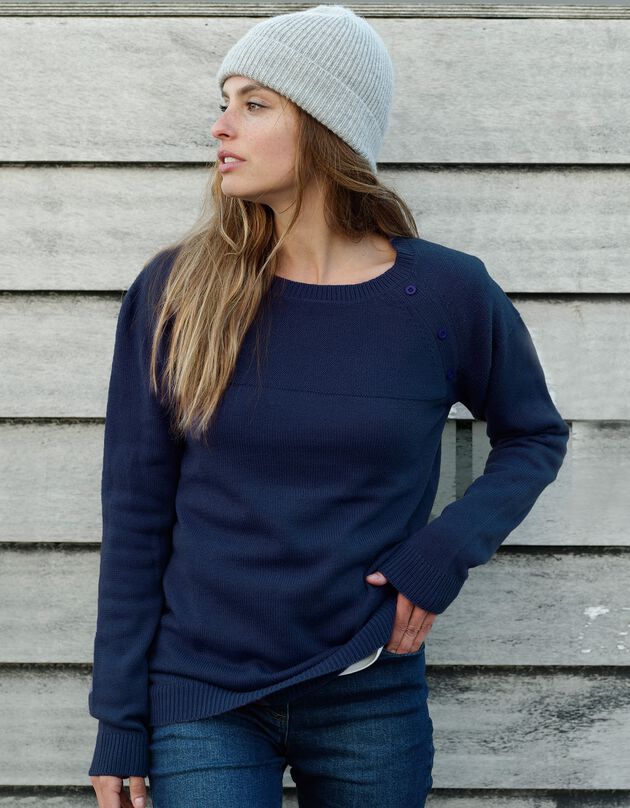 Pull marinière manches longues uni (marine)