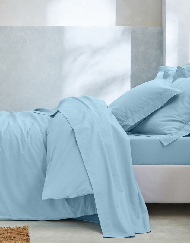 Linge de lit uni - coton bio (bleu grisé)