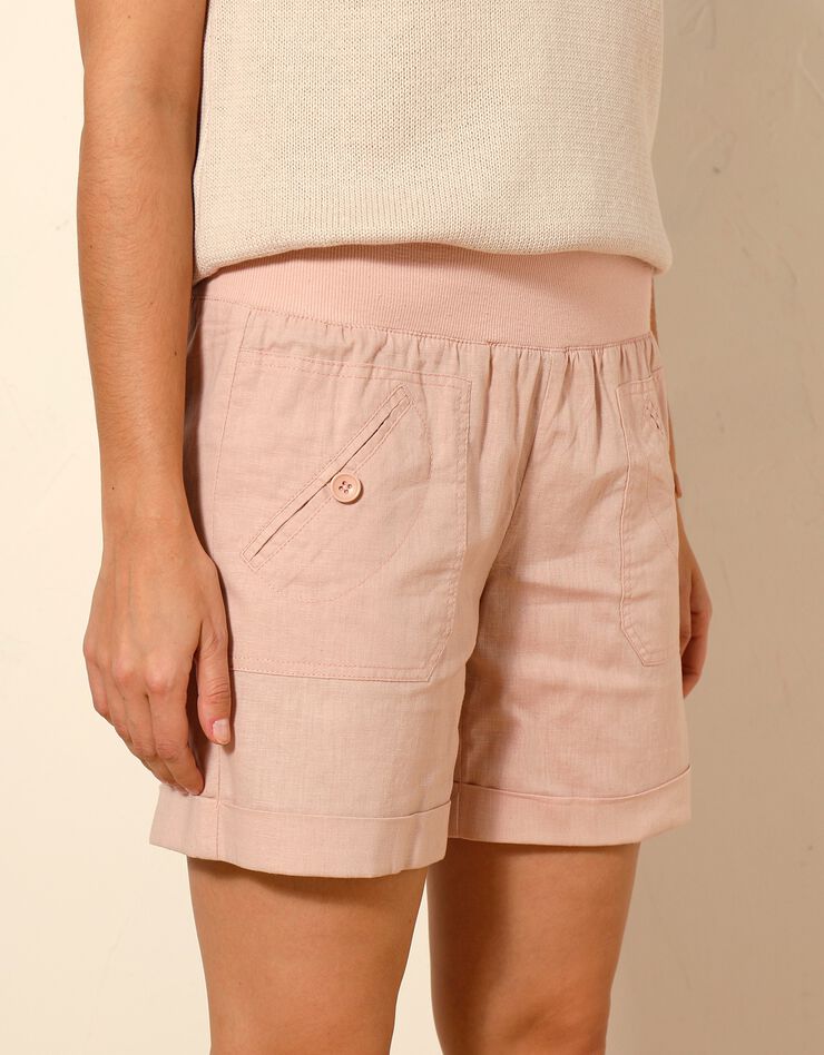 Short droit à revers, lin coton (rose poudré) Short droit à revers, lin coton (rose poudré)