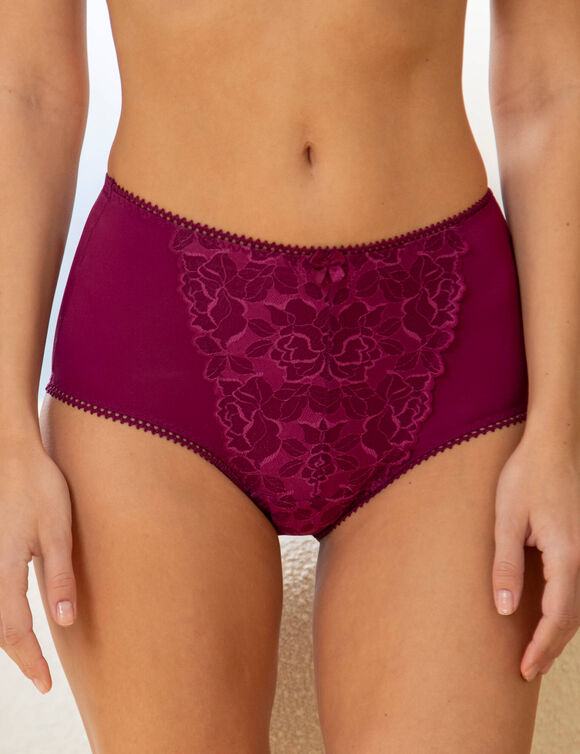 Culotte taille haute forme maxi en microfibre et dentelle Sardara - lot de 2 (prune)