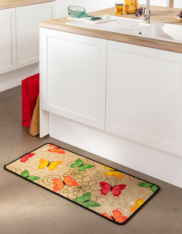 Tapis cuisine imprimé papillons (beige)