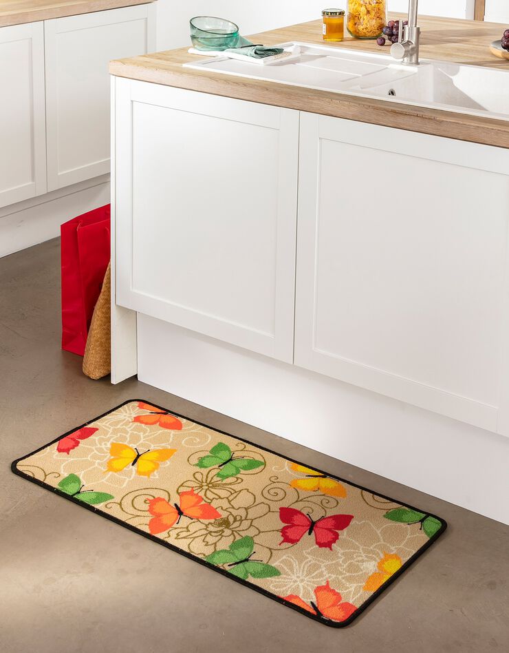 Tapis cuisine imprimé papillons (beige)