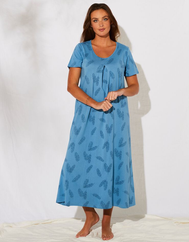 Chemise de nuit longue imprimée plumes (bleu jean) Chemise de nuit longue imprimée plumes (bleu jean)