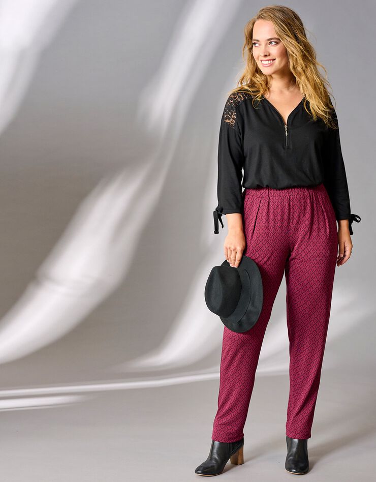Pantalon maille imprimé (bordeaux / noir) Pantalon maille imprimé (bordeaux / noir)