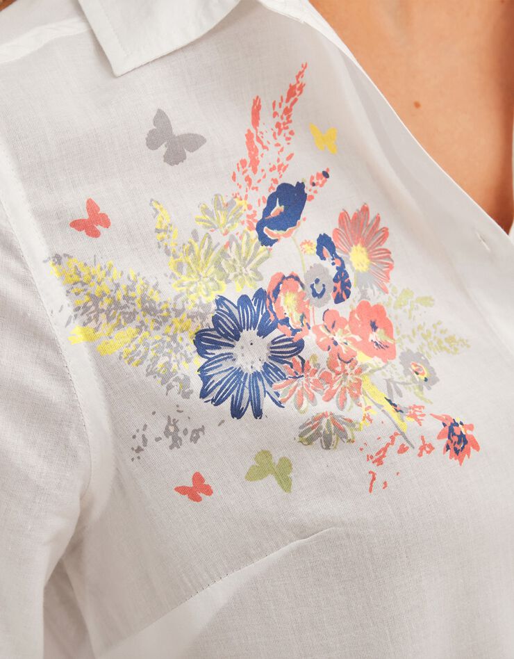 Chemise boutonnée imprimé placé, coton (blanc / corail) Chemise boutonnée imprimé placé, coton (blanc / corail)