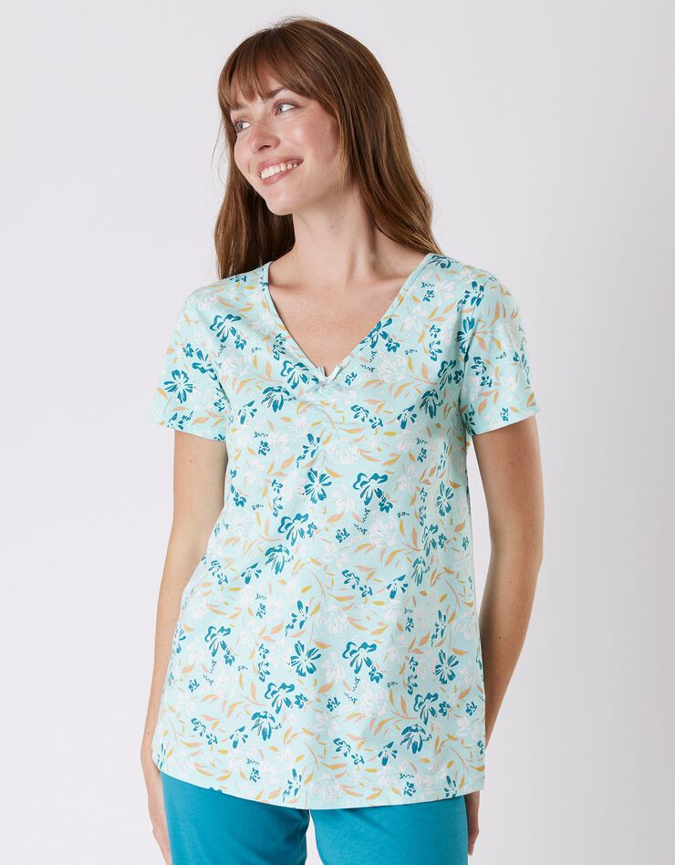 Tee-shirt pyjama manches courtes imprimé floral (aqua) Tee-shirt pyjama manches courtes imprimé floral (aqua)