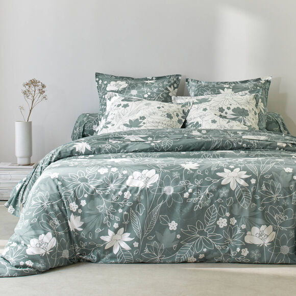 Linge de lit imprimé Pénélope coton (eucalyptus)
