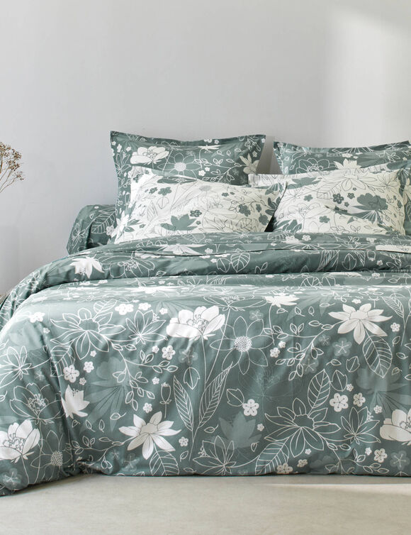 Linge de lit imprimé Pénélope coton (eucalyptus)