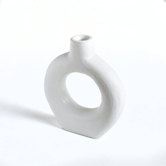 Vase rond décoratif, en bois - hauteur 27 cm (blanc)