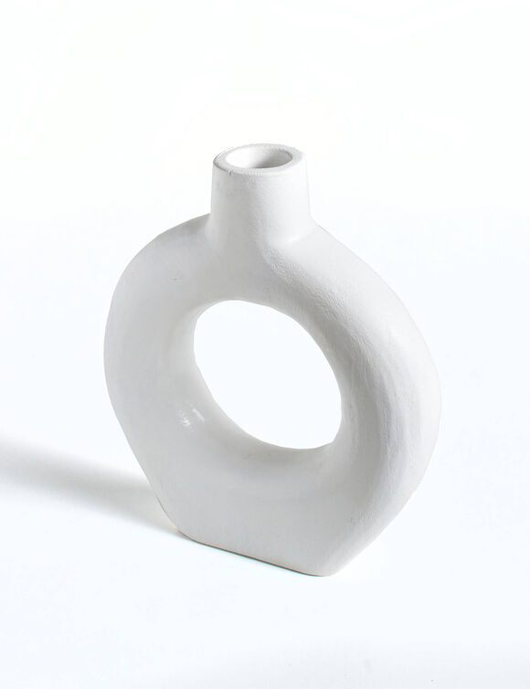 Vase rond décoratif, en bois - hauteur 27 cm (blanc)