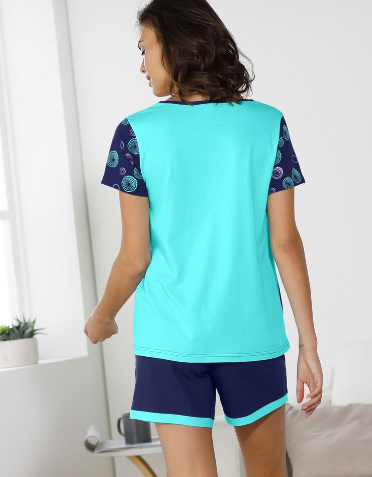 Pyjama short imprimé papillons rayures - manches courtes (turquoise / marine)