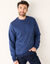 Sweat col rond molleton gratté détails rayés contrastés (bleu denim)
