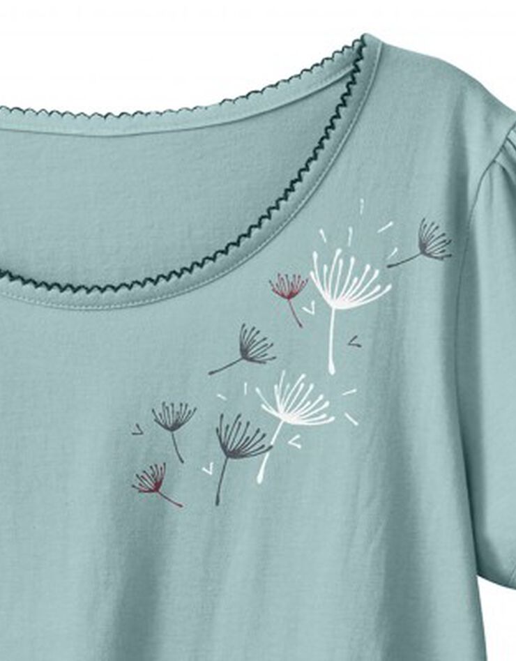 Tee-shirt pyjama coton fleuri manches courtes (amande) Tee-shirt pyjama coton fleuri manches courtes (amande)