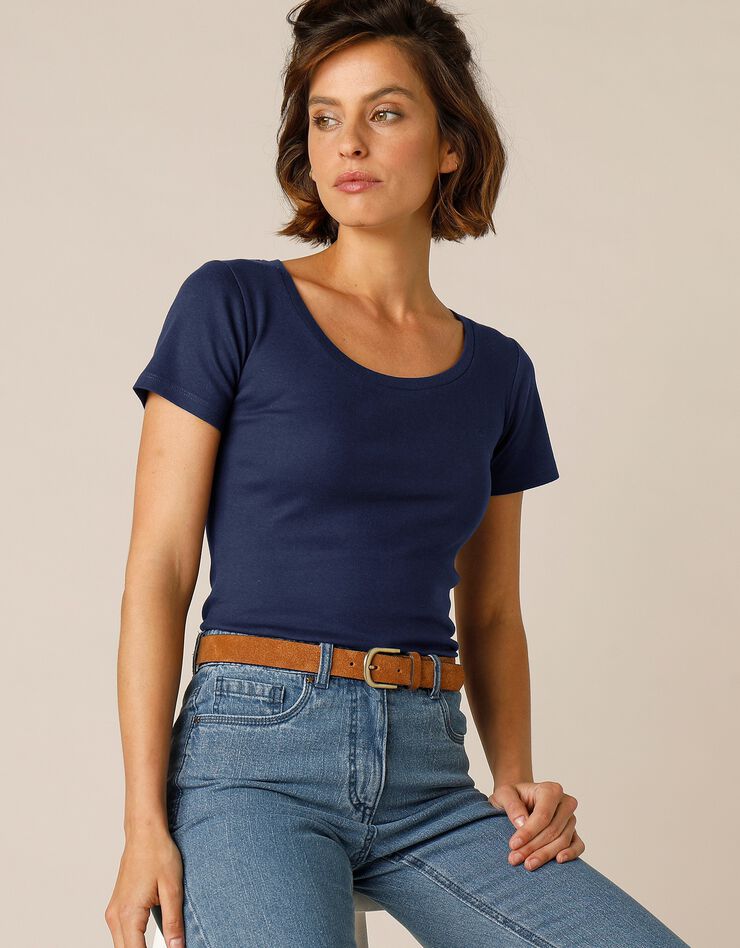 Tee-shirt col rond uni manches courtes jersey coton bio (marine) Tee-shirt col rond uni manches courtes jersey coton bio (marine)
